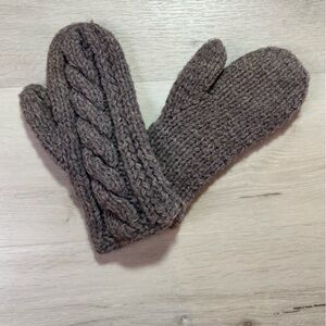 Handcrafted gray cable knit mittens